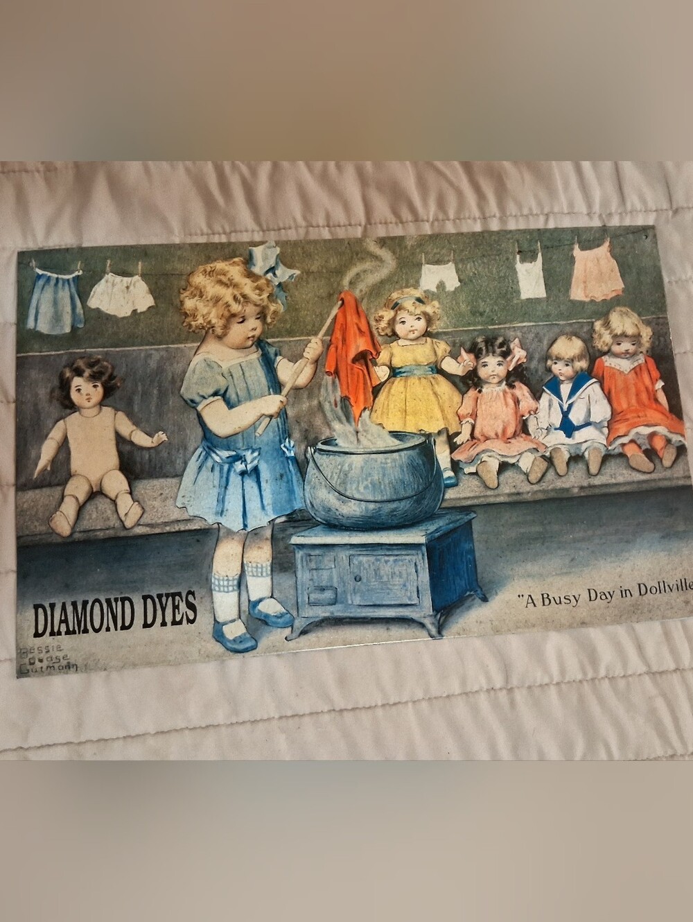 Diamond Supply Co. Vintage Doll Washing Print in Blue, Yellow, Red